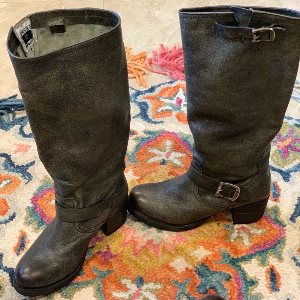 Frye Vera Tall Slouch Boots Black Calfskin Leather